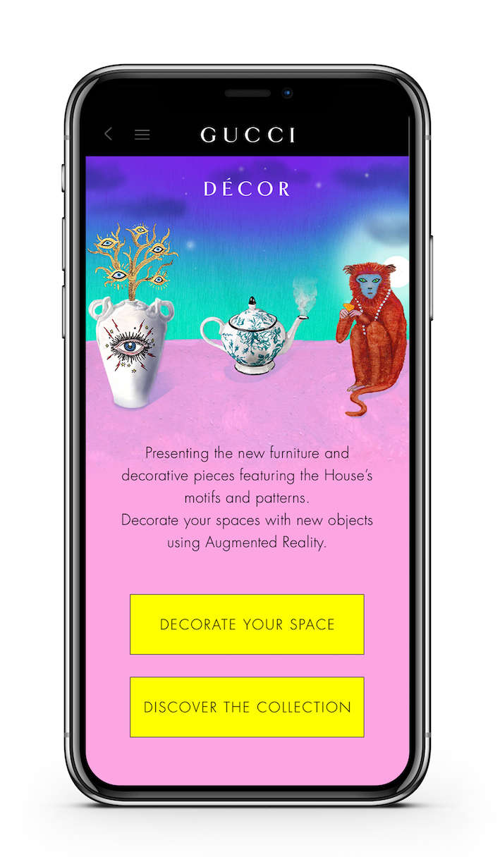 La sezione Gucci Décor sull’App Gucci