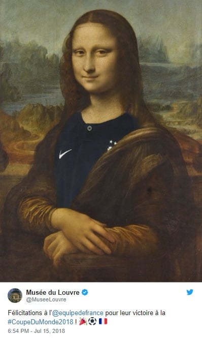 Il Tweet del Louvre, Monna Lisa festeggia la vittoria della Francia ai Mondiali