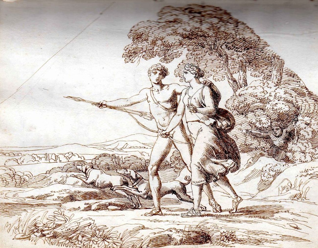 Pelagio Palagi, Venere e Adone a caccia, collezione privata, inchiostro di china e matita su carta