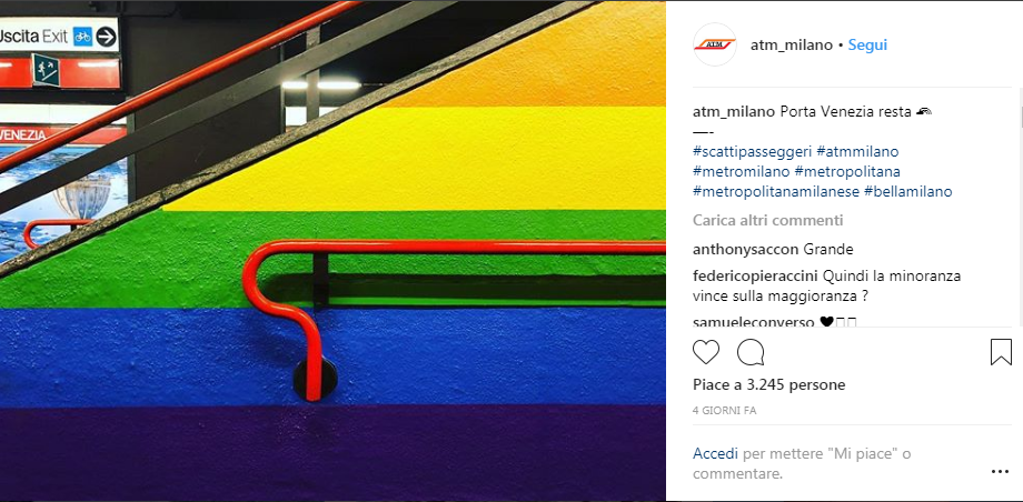 Il post di ATM su Instagram annuncia che il nuovo allestimento Netflix Pride diventa permanente