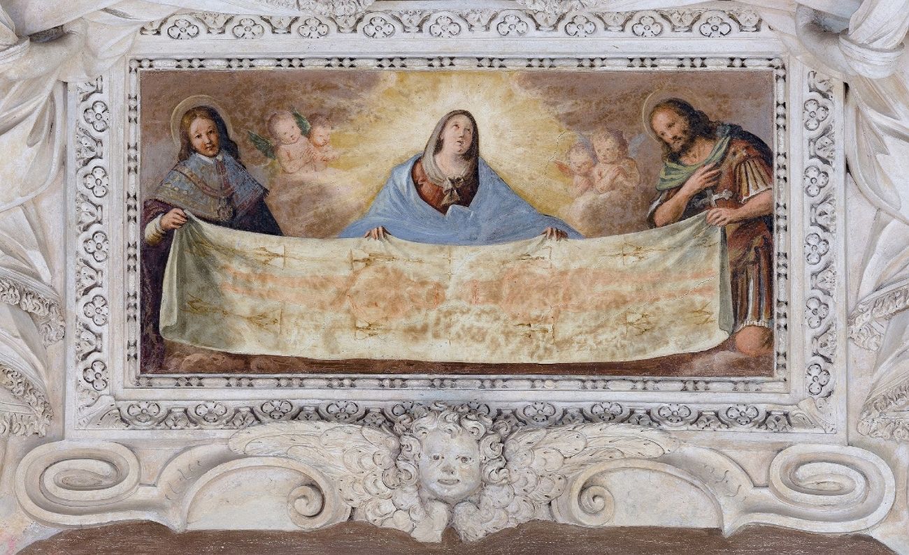 Giovanni Grattapaglia, La Vergine, Il beato Amedeo di Savoia e San Giovanni Battista sorreggono la Sindone. Photo Paolo Robino