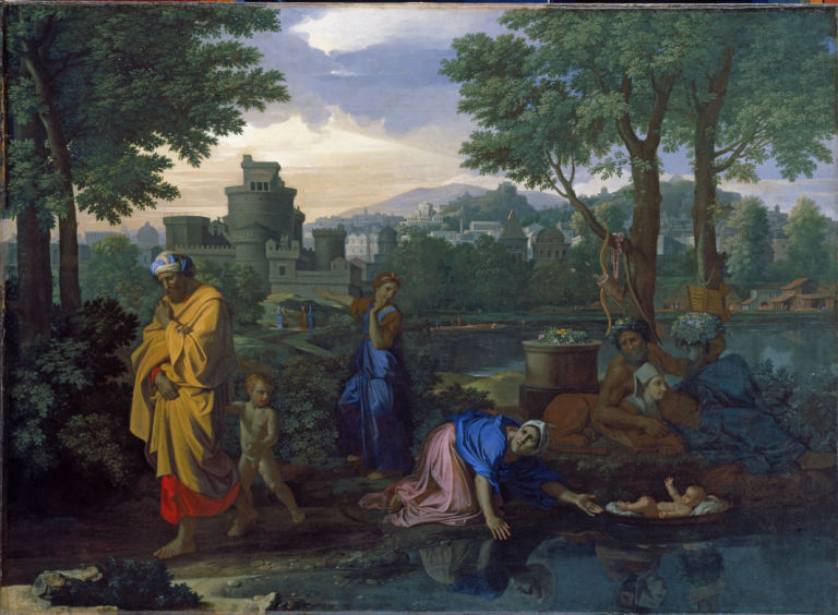 3 Nicolas Poussin Mosè esposto sulle acque olio Poussin. Metamorfosi all’Accademia di Francia