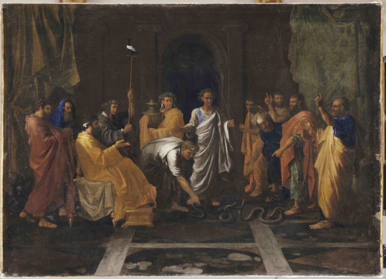 8 Nicolas PoussinMosè trasforma il bastone di Aronne in un serpente circa 1645 olio su tela Poussin. Metamorfosi all’Accademia di Francia