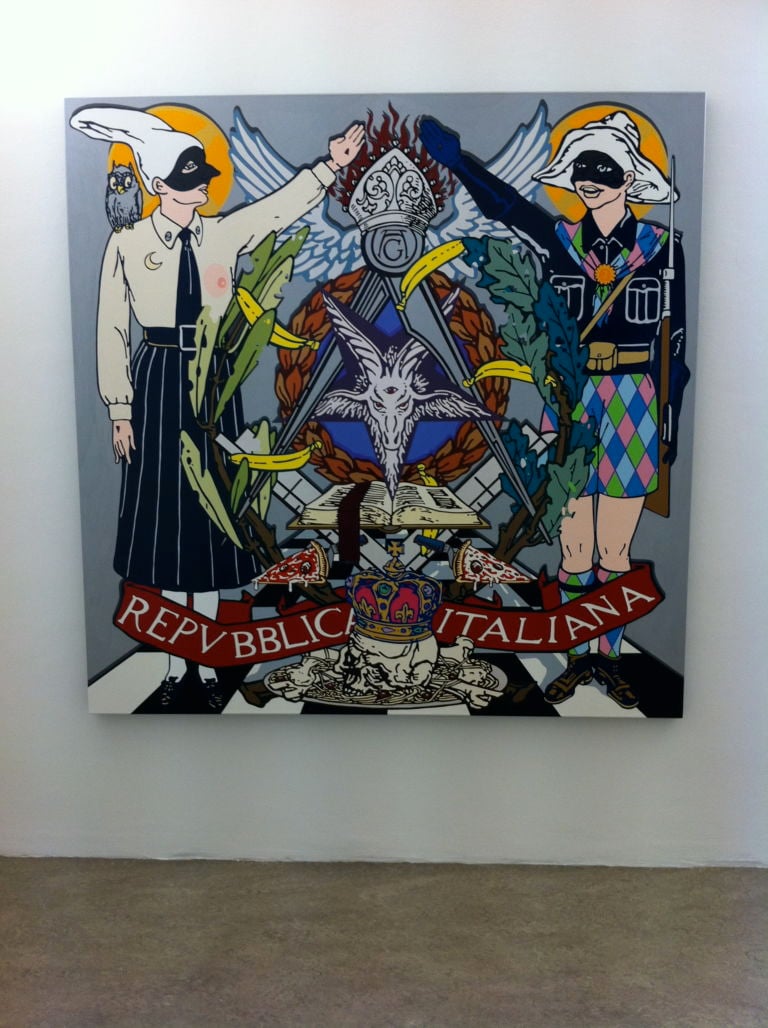 Gabriele Arruzzo Proposta per il nuovo stemma della Repubblica Italiana 2011 180x180 cm smalto e acrilico su tela Galleria Alberto Peola Alighiero Boetti e altro. Cronaca – con video e foto - di un weekend di maratone torinesi