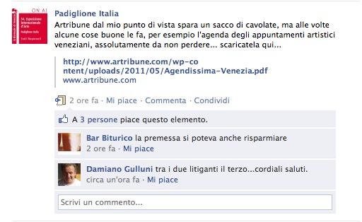 E quelli del Padiglione Italia fanno pure i simpaticoni su Facebook. “Artribune? Dice un sacco di cavolate…”
