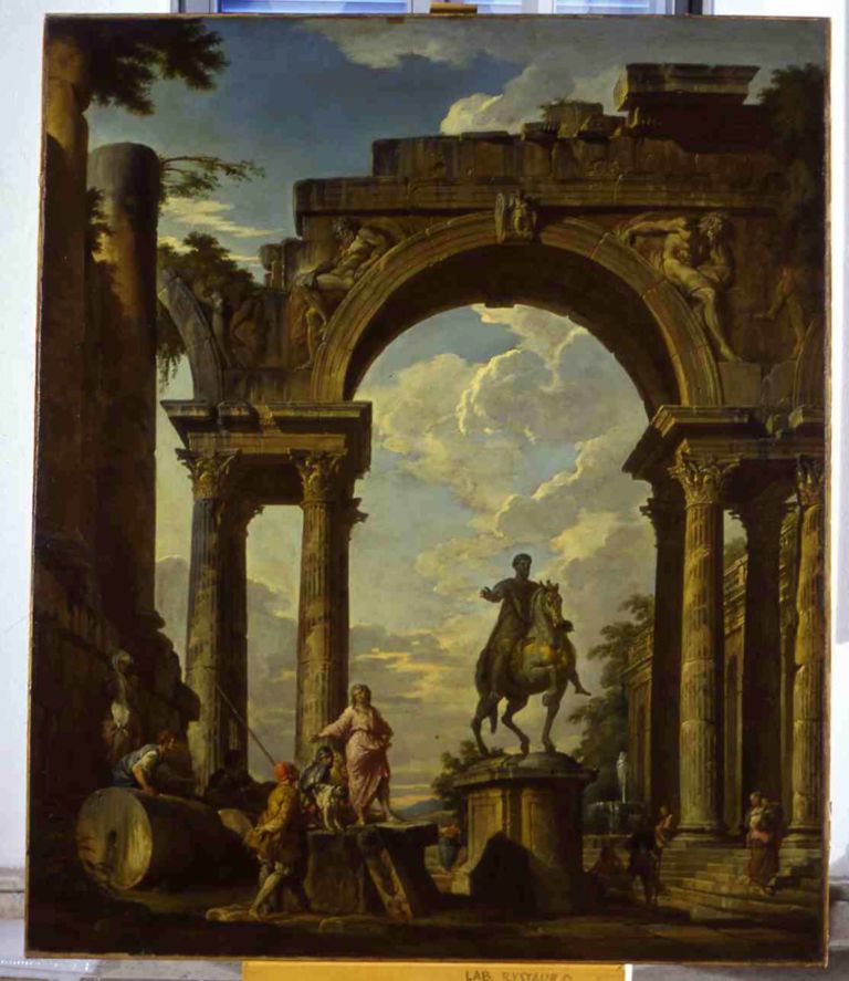 Giovanni Paolo Pannini Rovine con la statua equestre di Mar Una novità per l’Italia: si rispettano i tempi. E adesso è completa la riapertura a Roma di Palazzo Barberini