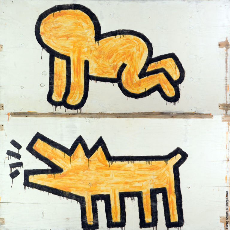 Murale della Marquette University Milwaukee Wisconsin 1983 Retro particolare della serie di dodici pannelli raffiguranti Baby and Dog Chieti, Wisconsin. Al Museo Archeologico Nazionale d’Abruzzo arriva Keith Haring con il murale di Milwaukee, ecco le foto