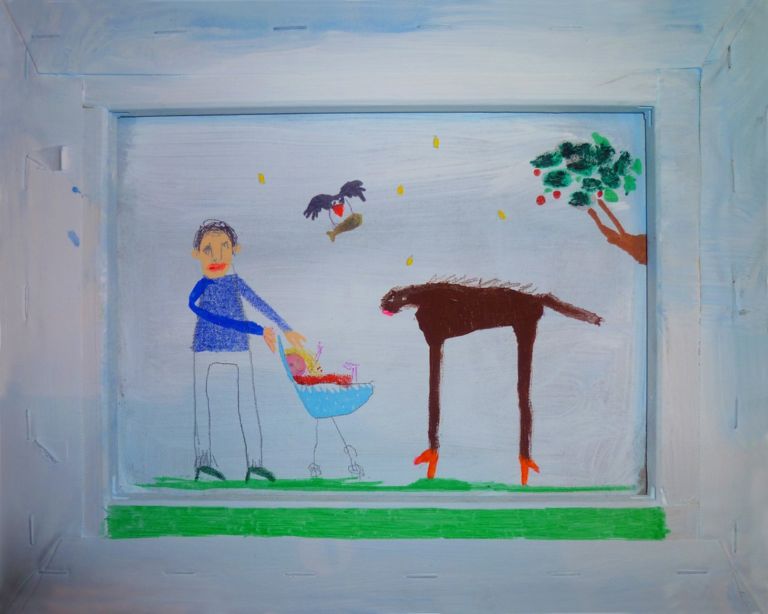 6 Silvia Mei praterie con animali e papà nascere da piccoli tecnica mista su tela e legno 30x24 cm 2011 Natura benigna o matrigna? Ai contemporanei l’ardua sentenza