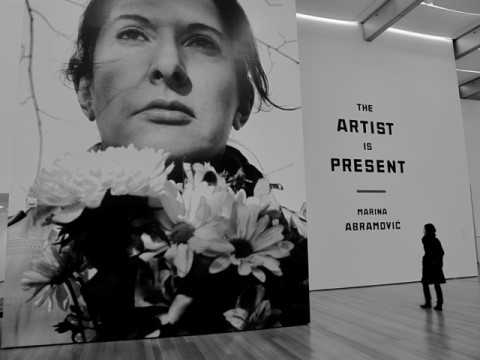 Marina Abramovic The Artist is Present 2001 MoMA installation view Portrait Marina e i 120 performer di Salò