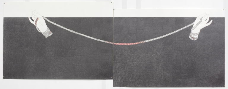 Maya Attoun Rope 2010 pencil on paper 80x200 cm photographer Elad Sarig curtsey of Givon Art Gallery Linee d’alta tensione
