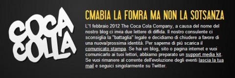 coca colla Quando la fomra si confonde con la sotsanza. C’è un blog italiano di design e lifestyle che si chiama CocaColla: il gigante di Atlanta perde la testa e lo fa chiudere