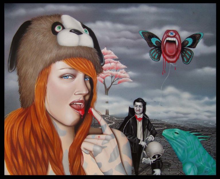 Drink from me and live forever 79x65 oil on linen stretched on panel Strategie di fuga