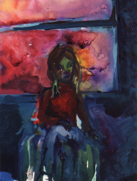 Woman by a Window. Study 2010 acquerello su carta 76 x 56 cm Il rosso e il blu. Passione e vanitas nell'opera di Michael Ajerman