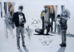 Angelus. Acrylic charcoal chalk graphite vinyl and paint marker on canvas 240 x 170 x 7cm La (società di) massa letta attraverso l’indie rock