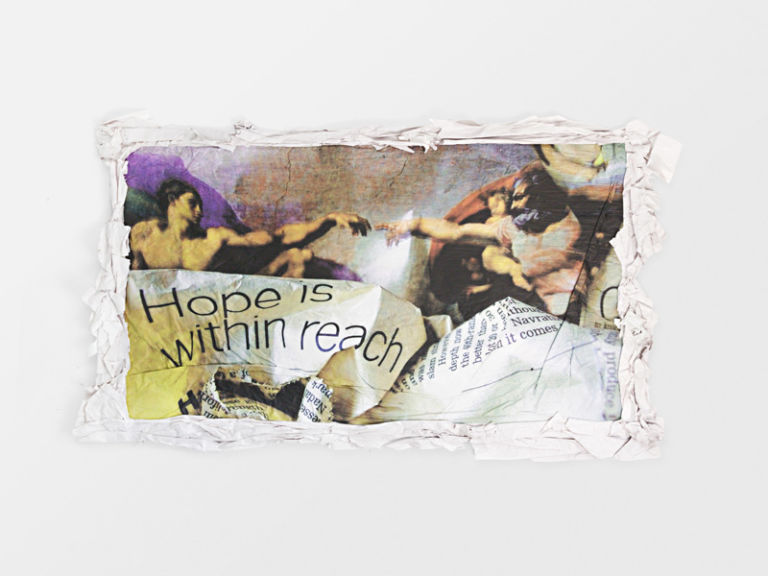 Hope is Within Reach 2010 11 stampa con pigmenti naturali su carta da quotidiano 173 x 297cm Gli dei stanno bene. Hanno solo cambiato casa