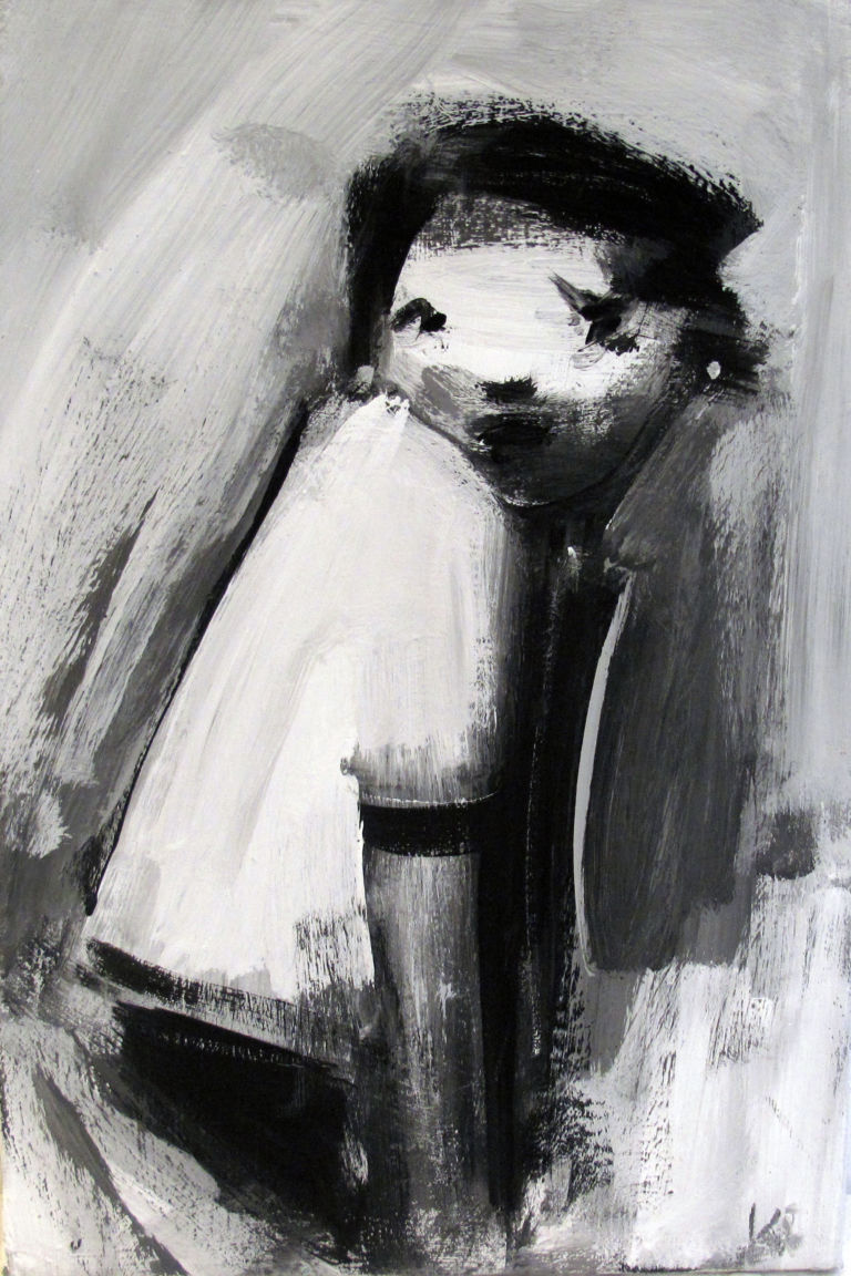 K. Batynkov. Bambino 1. acrilico su tela. 31x20 cm. 2006 Il gigante e la cantina