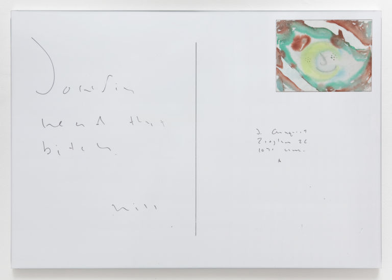 Will Benedict Josefin read that bitch 2012 gouache on canvas ink on foamcore luminium glass tape 108 x 155 cm Il brusio delle cose