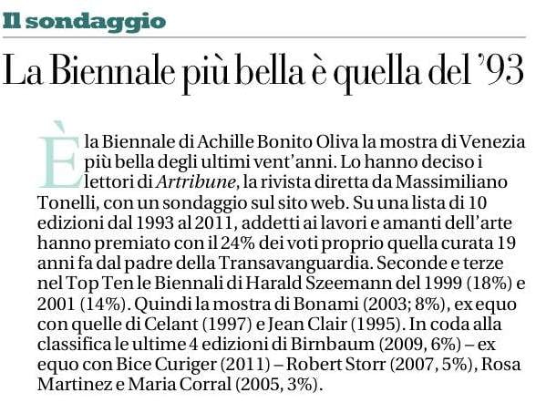 Tutti guardano i sondaggi di Artribune. I risultati dell’ultimissima survey ripresi un’altra volta da ‘la Repubblica’. E a brevissimo il nuovo sondaggio. Avete idee?