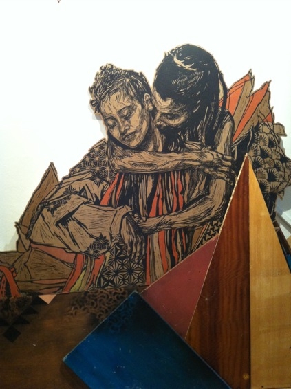 Swoon Alixa and Naima 2008 2012. Hanpainted blockprint on recycled paper pasted on wood. Courtesy Galleria Patricia Armocida Nuovi miti, antiche leggende