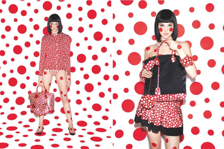 lvkusama07 La febbre dei pois. Yayoi Kusama stilista per Louis Vuitton. Quando sandali, minigonne e trench diventano opere d’arte. Look per art lovers, con il vizio del fashion. Ecco le foto