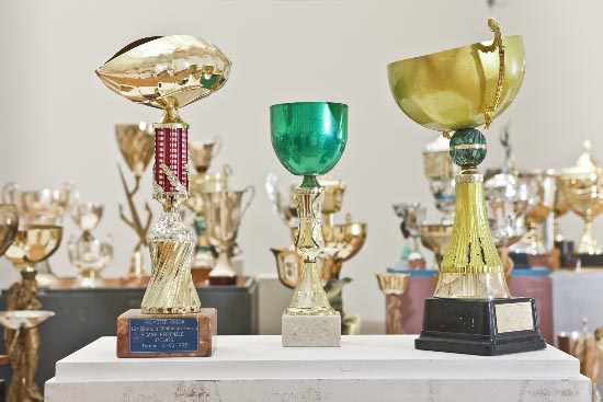 schirn 07 2.529 trofei sportivi in mostra a Londra. È un'opera di Alexsandra Mir