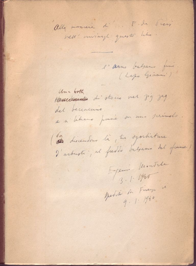 16 Autografo di E. Montale della poesia Alla maniera di F. d De Pisis e Montale. Scambi di visioni a Mendrisio