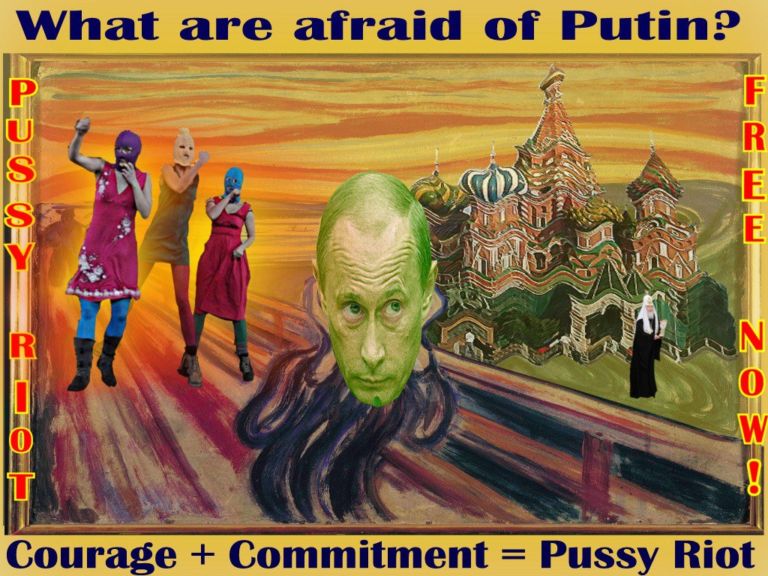 Dal profilo Facebook delle Pussy Riot in tutto il mondo azioni di sostegno al gruppo 2 Pussy Riot condannate a due anni di carcere, e la Russia brucia. Teppismo a sfondo religioso: ma le proteste imperversano, a Kiev abbattuta una croce monumentale