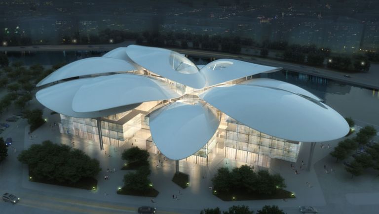 Massimiliano e Doriana Fuksas Tbilisi Public Service Hall foto Studio Fuksas Undici petali per Tbilisi. Freschi dei successi francesi, Massimiliano e Doriana Fuksas volano nella capitale georgiana per inaugurare il Public Service Hall