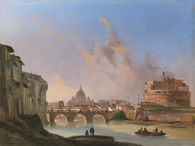 Ippolito Caffi Veduta di Castel SantAngelo con San Pietro sullo sfondo Roma Galleria Paolo Antonacc Un tuffo nell'antico. A Roma Palazzo Venezia ospita la Biennale Internazionale di Antiquariato: una grande mostra-mercato, festa per collezionisti, intenditori e appassionati