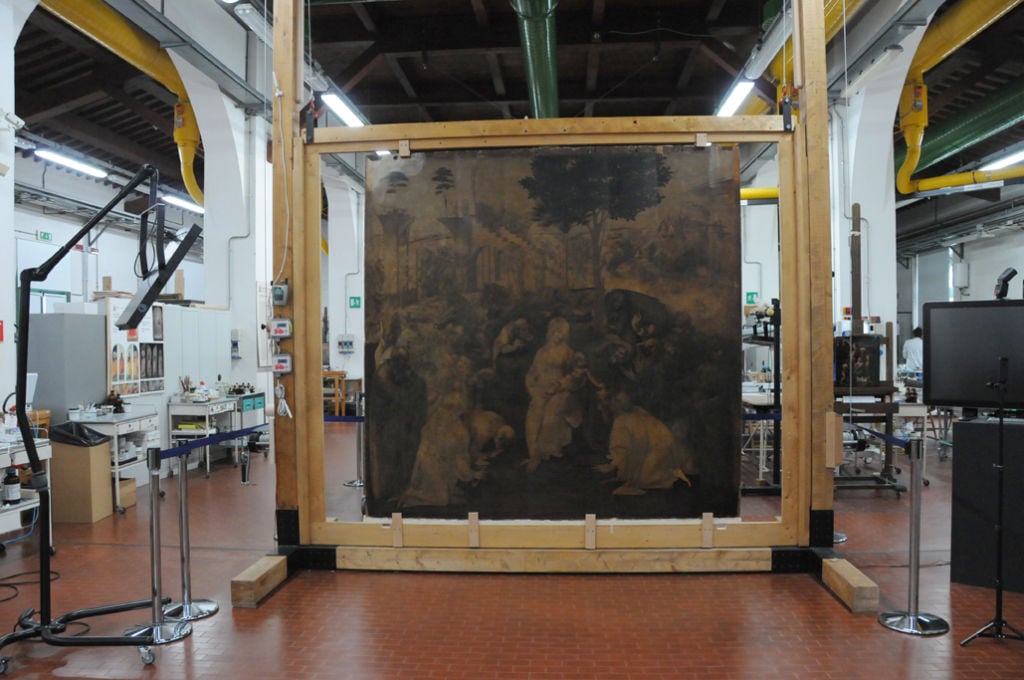 Dietro la quinte di un capolavoro. Presentati a Firenze i primi risultati del restauro de L’Adorazione dei Magi di Leonardo, tanti dettagli nella fotogallery