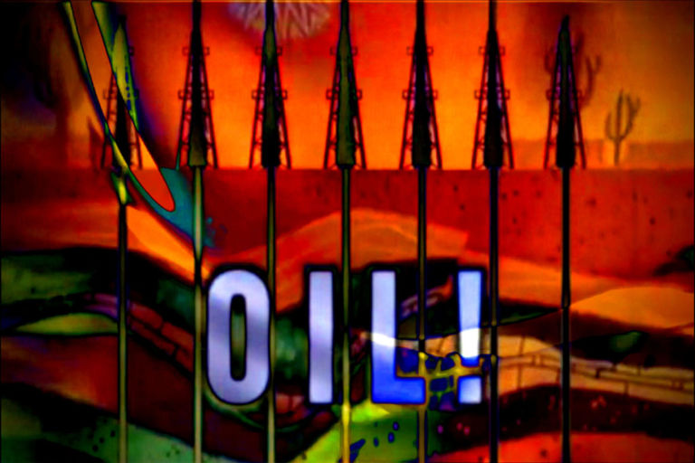 Nanni Balestrini oil 3672 still frame dal video “Tristanoil” 2012 Epson inkjet print su tela canvas cm 100x150 Dalla poesia alla videoarte. Balestrini combinatorio
