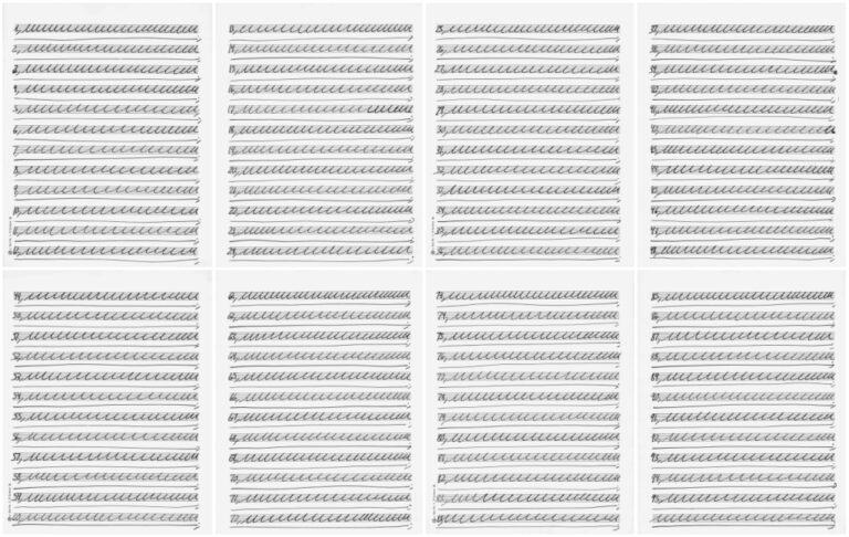 010 Hanne Darboven Senza titolo Untitled 1981 inchiostro su carta da musica fronte e retro 2 fogliCourtesy P420 Bologna Hanne Darboven: scrivere senza descrivere