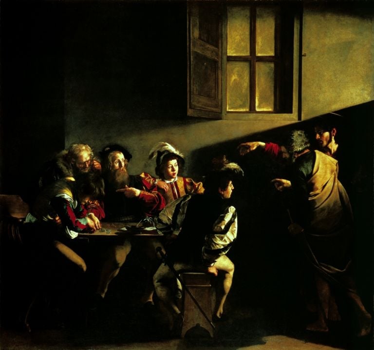 Michelangelo Merisi da Caravaggio, Vocazione di San Matteo, 1599-1610. Chiesa di San Luigi dei Francesi, Roma