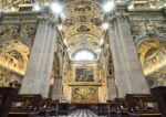 Lopera nella Basilica prima dello smontaggio per il restauro foto Nello Camozzi 27 metri quadrati di pittura, da incontrare vis-à-vis. A Bergamo restauro live per “Il passaggio del Mar Rosso” di Luca Giordano: ecco le straordinarie immagini