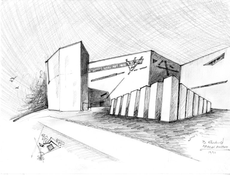 Libeskind JewishMuseumBerlin 3 1990 30.5x24.1 pastelli e matita su carta Archistar che disegnano. Libeskind a Roma