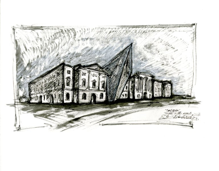 Libeskind MilitaryHistoryMuseum 1 2009 27.9x35.6 inchiostro su carta Archistar che disegnano. Libeskind a Roma