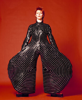 David Bowie, Striped bodysuit for Aladdin Sane tour, 1973 - design Kansai Yamamoto - photo Masayoshi Sukita © Sukita / The David Bowie Archive 2012