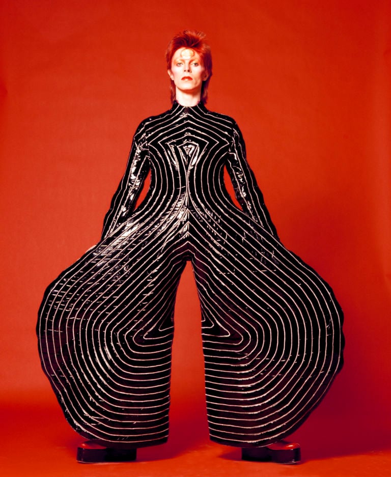 David Bowie, Striped bodysuit for Aladdin Sane tour, 1973 - design Kansai Yamamoto - photo Masayoshi Sukita © Sukita / The David Bowie Archive 2012