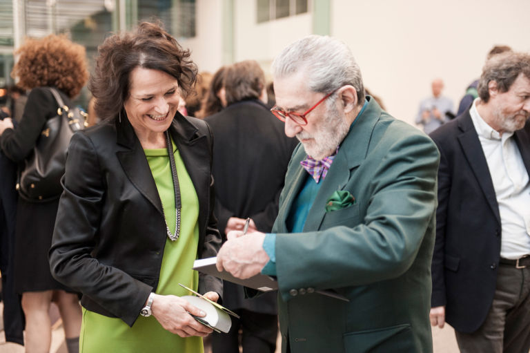 Marcello Jori, La Gara della Bellezza, veduta dell'inaugurazione presso Museion, Bolzano 2013 - Letizia Ragaglie e Giorgio Marconi - photo Luca Meneghel