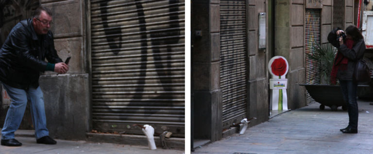 burglar octaviserra mateu paugarcia danielllugany22 Arte urbana per riflettere con ironia sul senso della crisi economica. Per le strade del centro di Barcellona spuntano le mani in gesso del progetto “Hands”