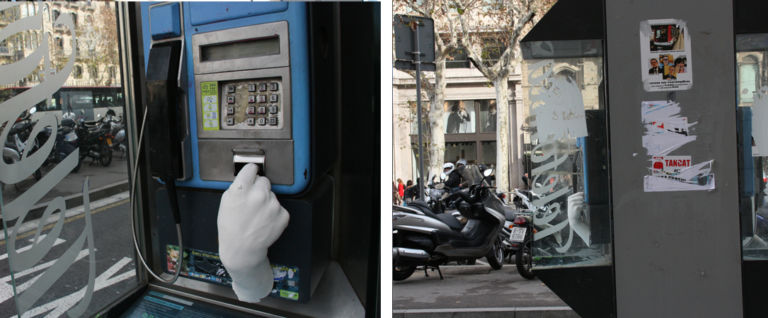 phone octaviserra mateu paugarcia danielllugany33 Arte urbana per riflettere con ironia sul senso della crisi economica. Per le strade del centro di Barcellona spuntano le mani in gesso del progetto “Hands”