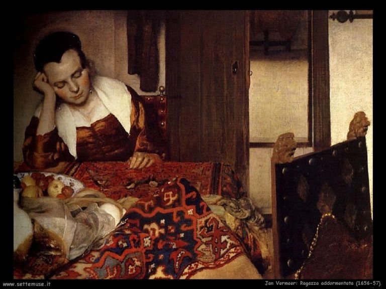 ragazza addormentata 1656 Valentino omaggia Jan Vermeer. Trionfo italiano a Parigi, con la poesia del maestro fiammingo