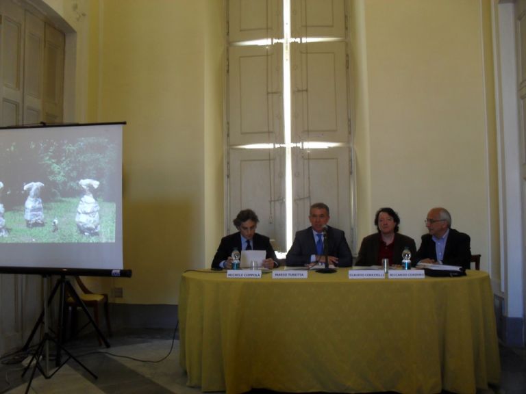 Un momento della conferenza stampa Scultura internazionale a Racconigi. Artisti da Italia, Spagna e Germania nel parco più bello dello Stivale, per una Biennale che coniuga arte e natura