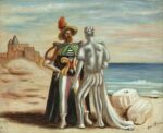 personaggi sulla spiaggia Un castello per de Chirico