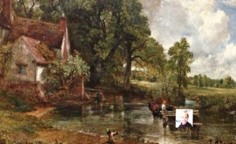 Il Constable vandalizzato a Londra Art Digest: quali sono le tue visioni, Aurélie? Pop e Street, Christina Aguilera. Collage su Constable per il figlio perduto