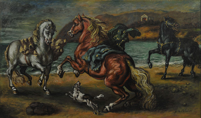 Giorgio de Chirico - Cavalli presso un golfo dell’Egeo, 1930 ca., olio su tela, 68x116 cm. Stima € 150-200mila
