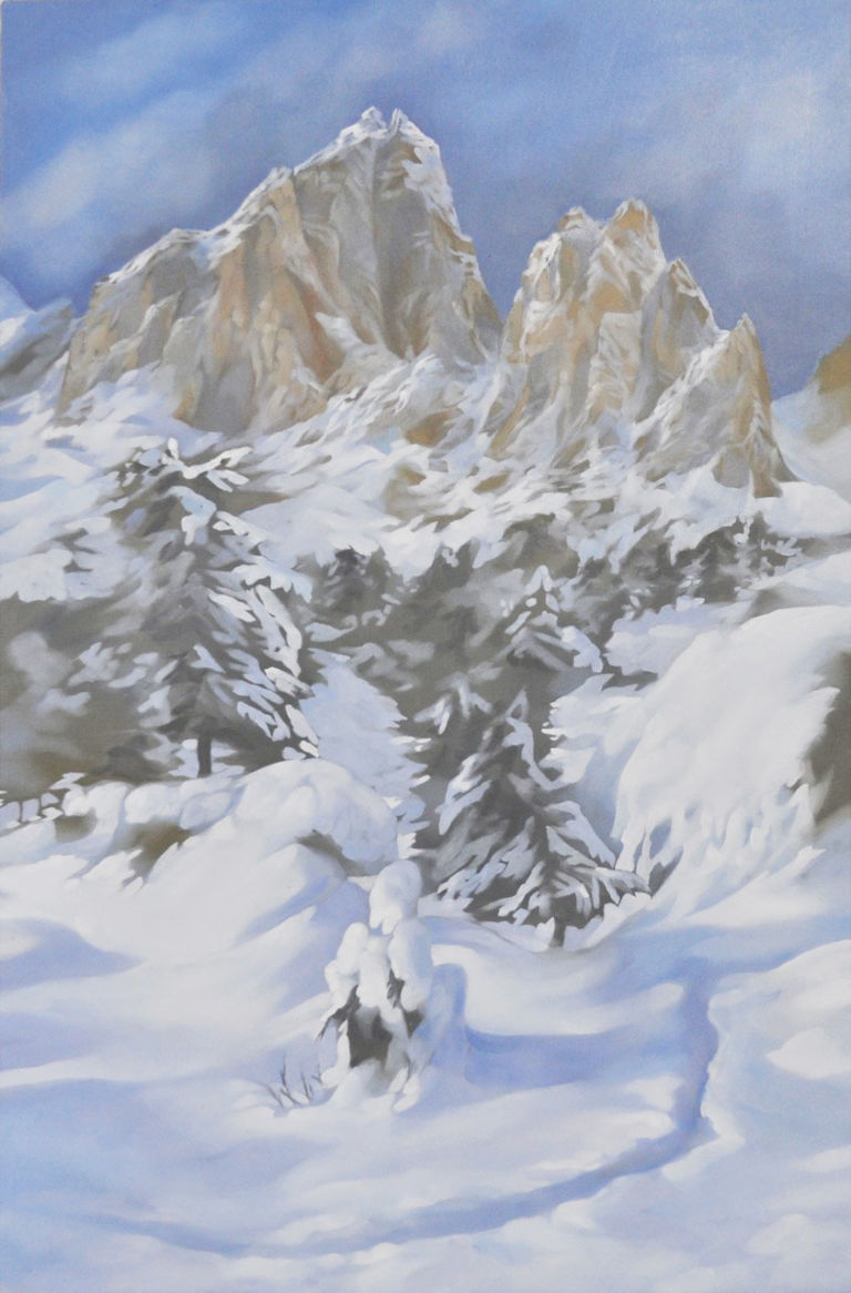 Eine Alpen simphonie 2010 olio su tela 120x80 Gian Marco Montesano e la bellezza dei soldati