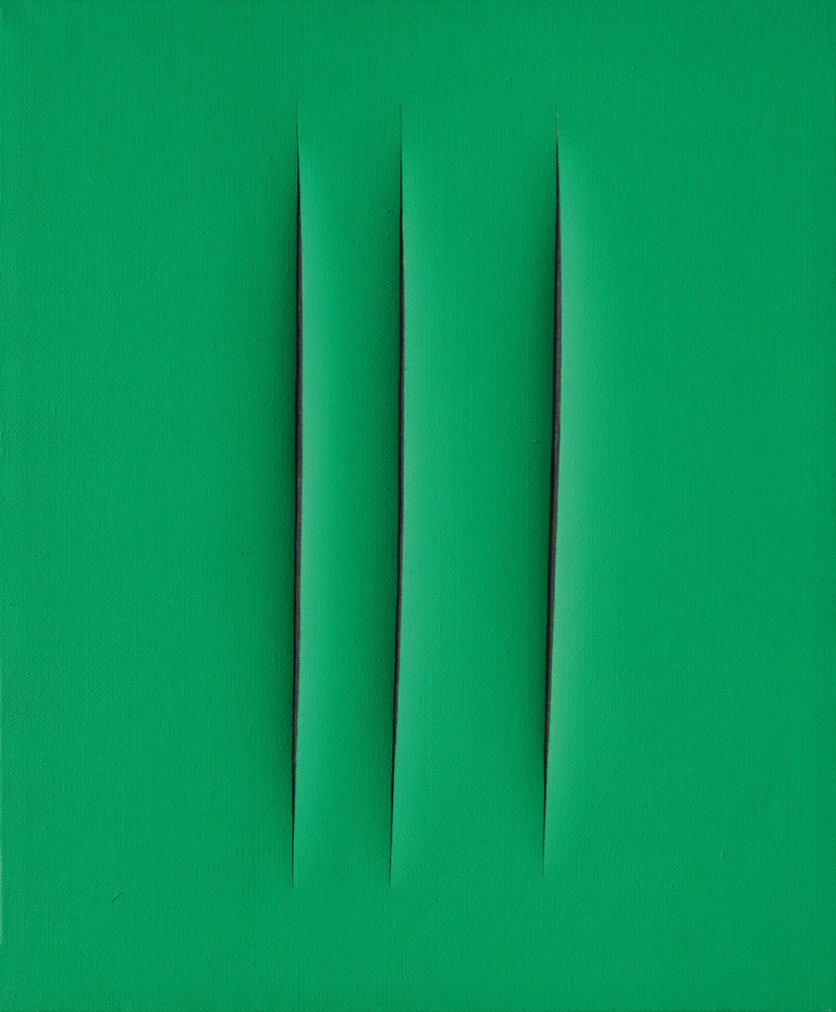 Lucio Fontana Concetto spaziale attese idropittura su tela verde 61 x 50 cm La nuova fiera torinese Flashback si racconta