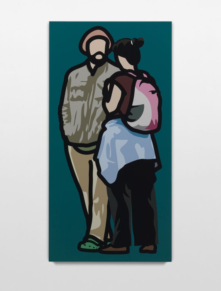 Julian Opie Man with beret talking to woman with rucksack 2013 Valentina Bonomo Gallery Roma 2013 La rappresentazione secondo Julian Opie