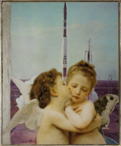 Aleksandra Mir 2008 2009 Puttini collage su tavola in legno con cornice Dieci anni di storia per Francesco Pantaleone. Finissage della mostra-party che ha raccontato l’avventura felice della più nota galleria palermitana